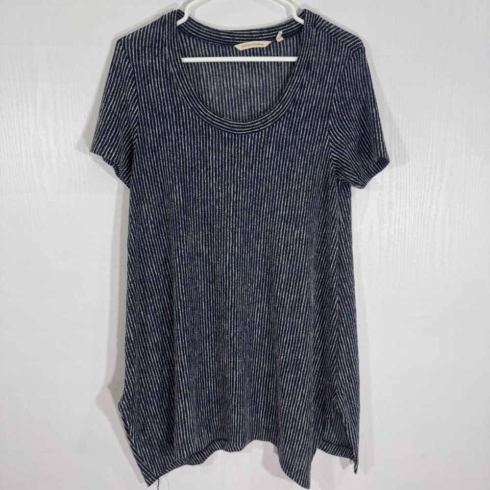 Soft Surroundings Striped Short Sleeve Tunic Top‎ Medium Knit Made in USA